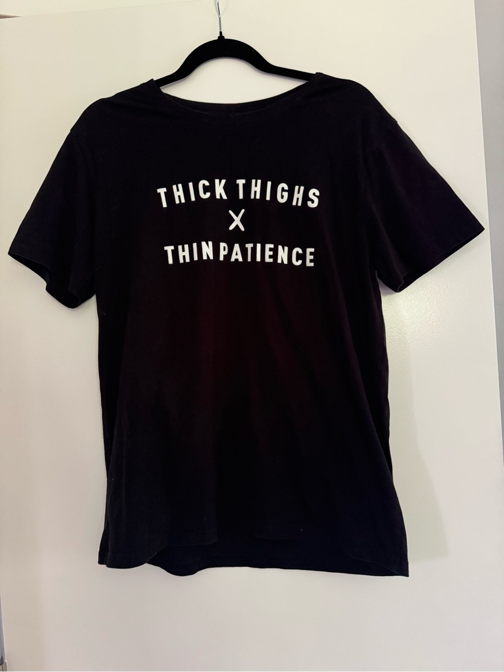 Thick Thighs Thin Patience Black Graphic T-Shirt Sassy Quote Tee Size XL
